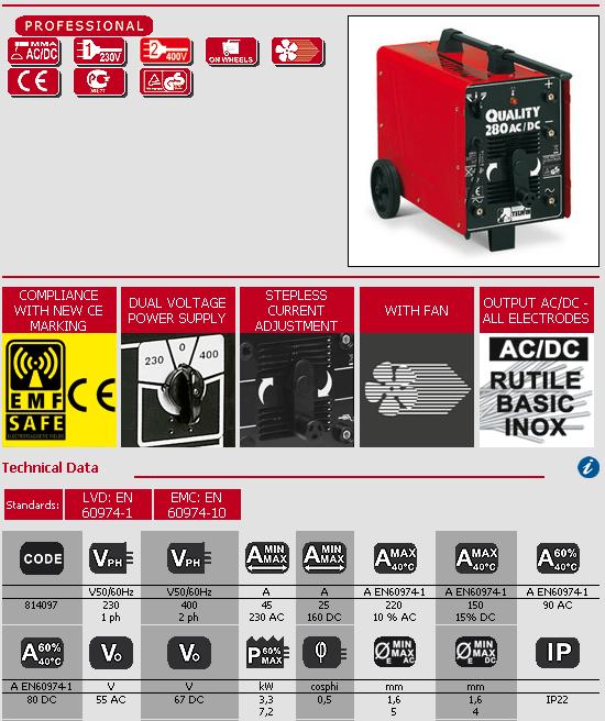 Aparat sudura,(electrozi rutilici,bazici,inox,fonta), QUALITY 280 AC/DC 